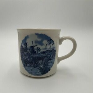 Claytan Delft Blue Windmill Scenic Coffee Mug Cup Blue & White 4 in